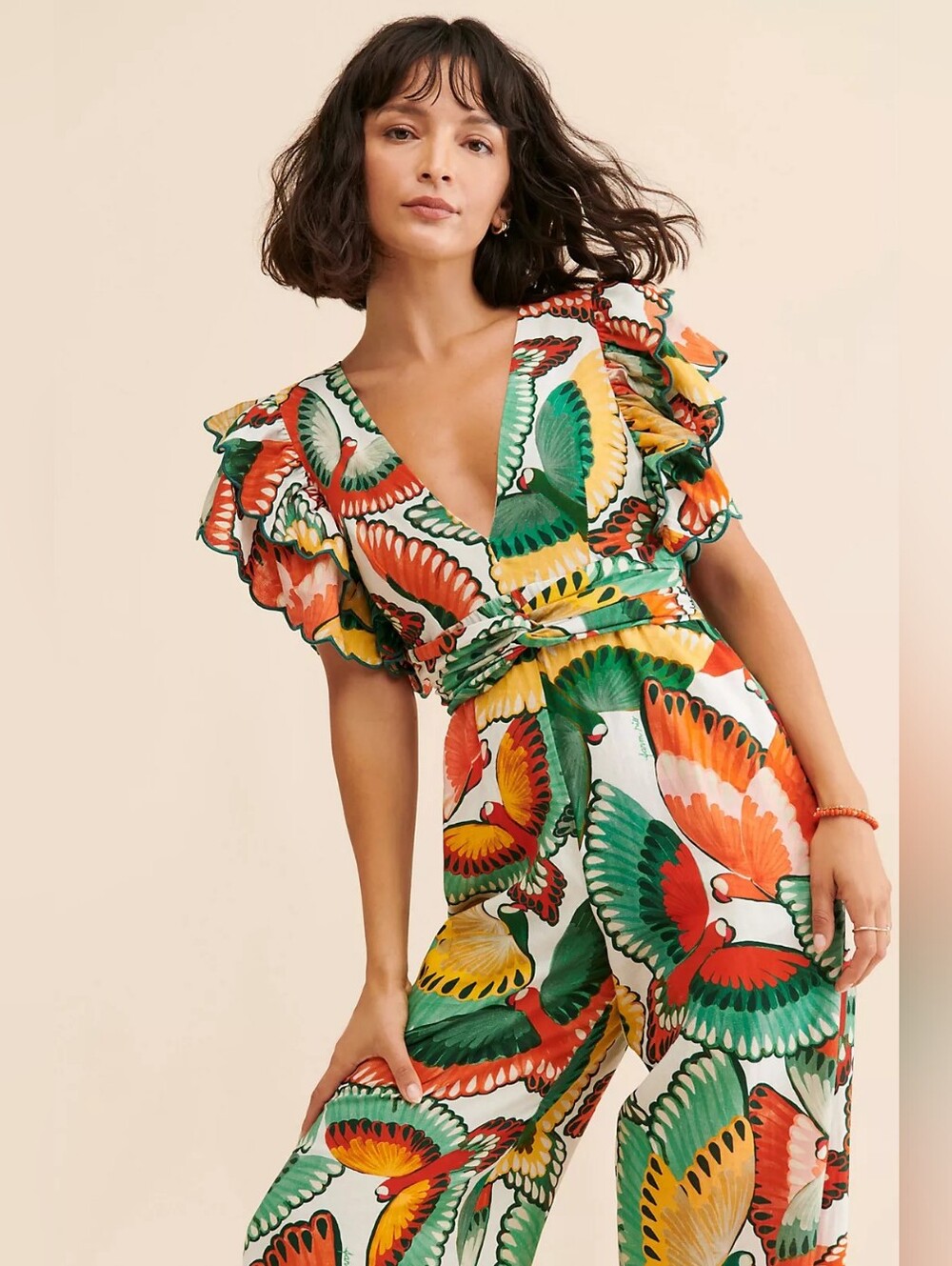FARM Rio Ruffle-Sleeve Printed Jumpsuit Small - Picture 4 of 4